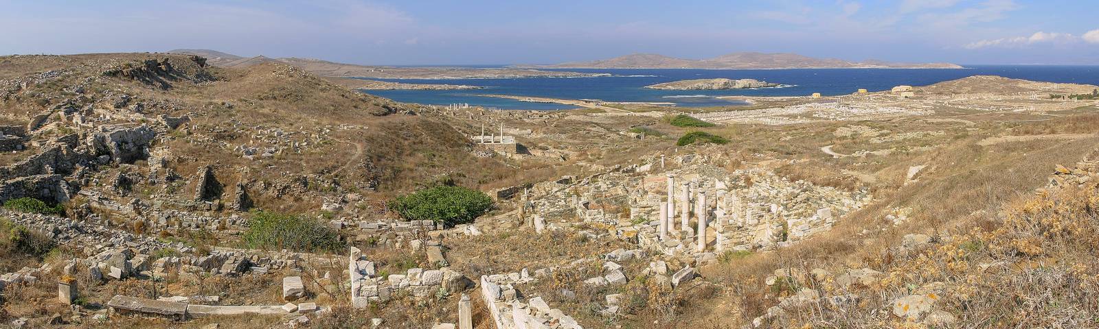 Panorama of the Delos site with the sea and Rhenia behind
