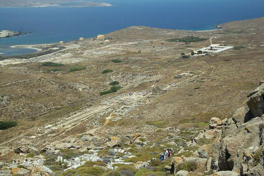Delos and the sea from the climb up Mount Kynthos